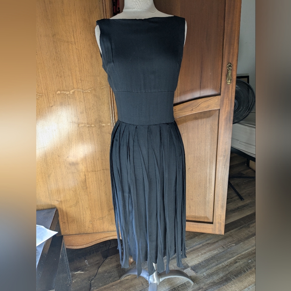 True Vintage Black Pencil Dress with Ribbon Fringe